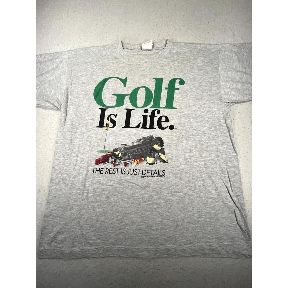 Vintage 90s Big Ball Sports T Shirt Mens Large Heather Gray Golf Is Life 1994